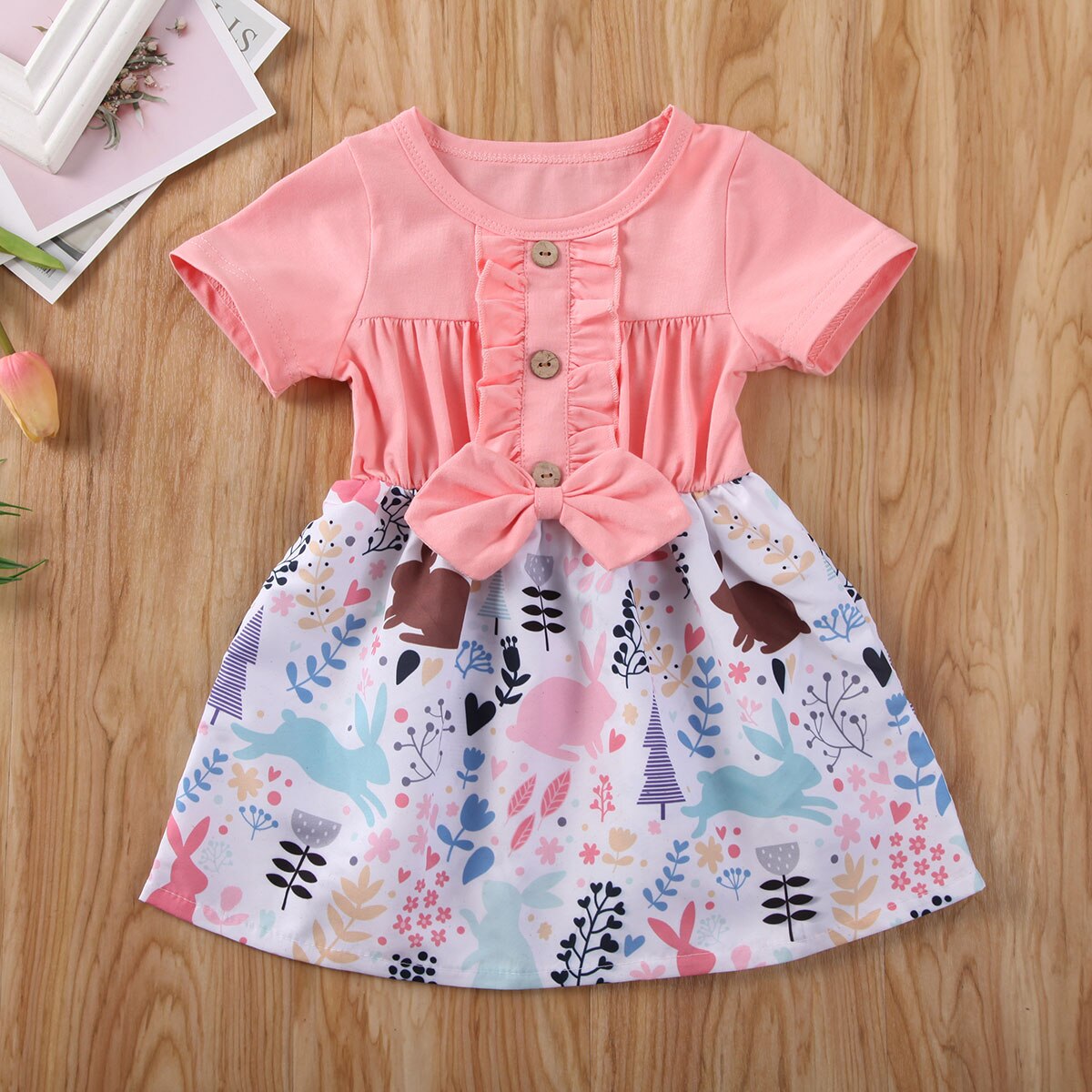 2020 Vestiti del bambino di Estate 1-5T Bambini Infantile Del Bambino Della Ragazza Del Vestito Increspato Manica Corta Vestito Floreale Della Rappezzatura Del Partito abito Da principessa