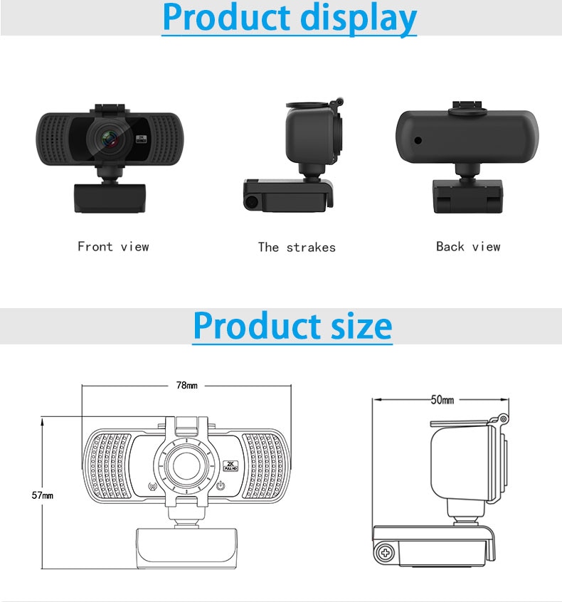 2K Webcam HD 1080P Webcam Computer PC WebCamera with Microphone for Live Broadcast Video Calling Conference Work Camaras Web PC