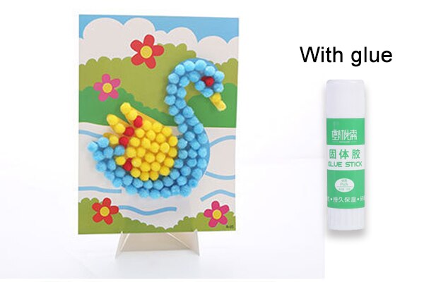 1 Pcs Baby Kids DIY Plush Ball Painting Stickers Children Educational Handmade Material Cartoon Puzzles Crafts Toy GYH: Swan With Glue