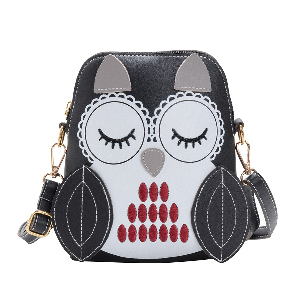 Comfortabele uil dieren messenger bag kinderen meisjes cartoon splicing multifunctionele schouder crossbody tas kinderen schattige handtassen: Zwart
