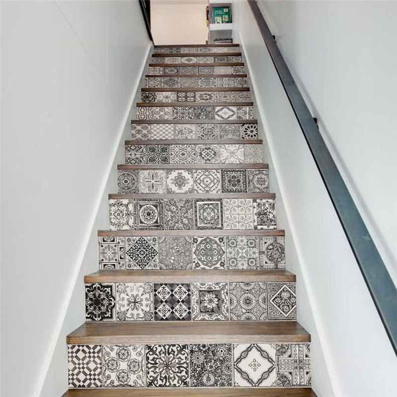 13 stk/sæt diy 3d trappe farverige klistermærker keramiske fliser mønster til hustrapper dekoration trappe vægklistermærke: 2
