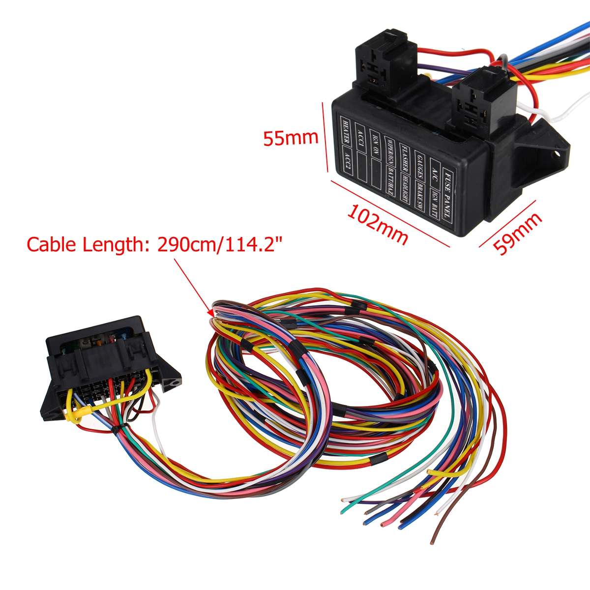 14 Circuit Universal Wiring Harness 14 Fuse 12V Muscle Car Rod Street Gauge XL Wires