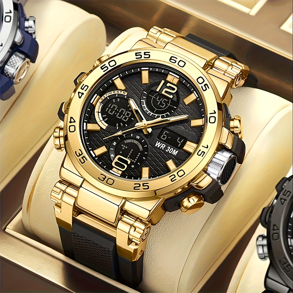 Relógio eletrônico digital masculino multifuncional com despertador, data de luz noturna, seleção de presente para entusiastas ao ar livre: Dourado