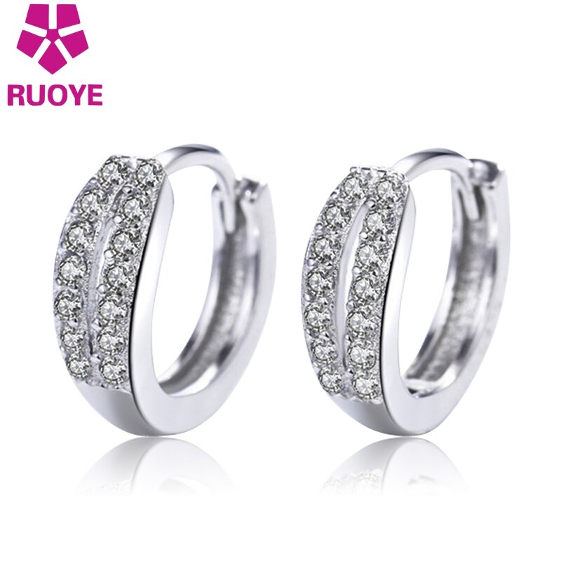 Ruoye Mode Zilveren Kleur Vrouwen Stud Oorbel Dubbele Rij Eenvoudige Oor Sieraden