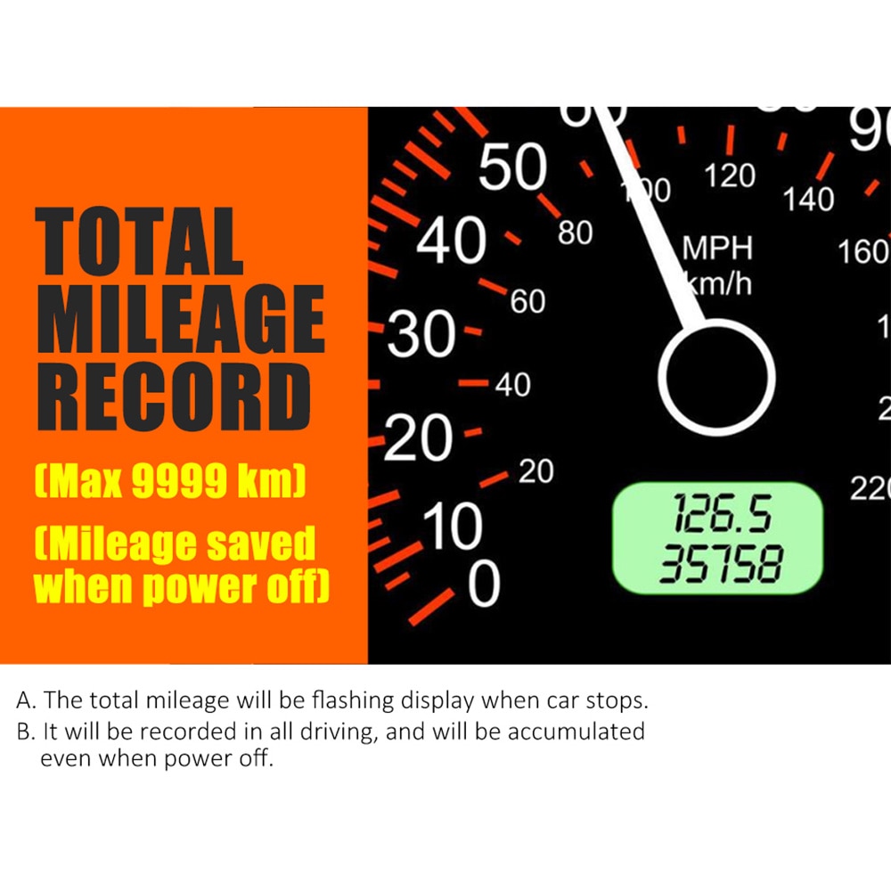 Black Car Speed Meter HUD Large Screen Mileage C1090 Auto Speedometers