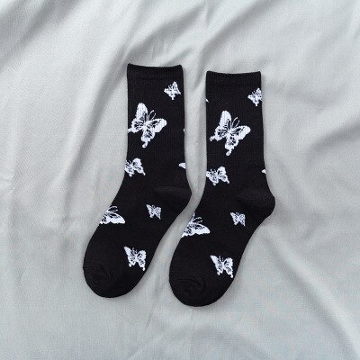 Black Butterfly Socks Women Streetwear Harajuku Crew Women Socks Hip-Hop Skateboard Socks For Women Men: 23