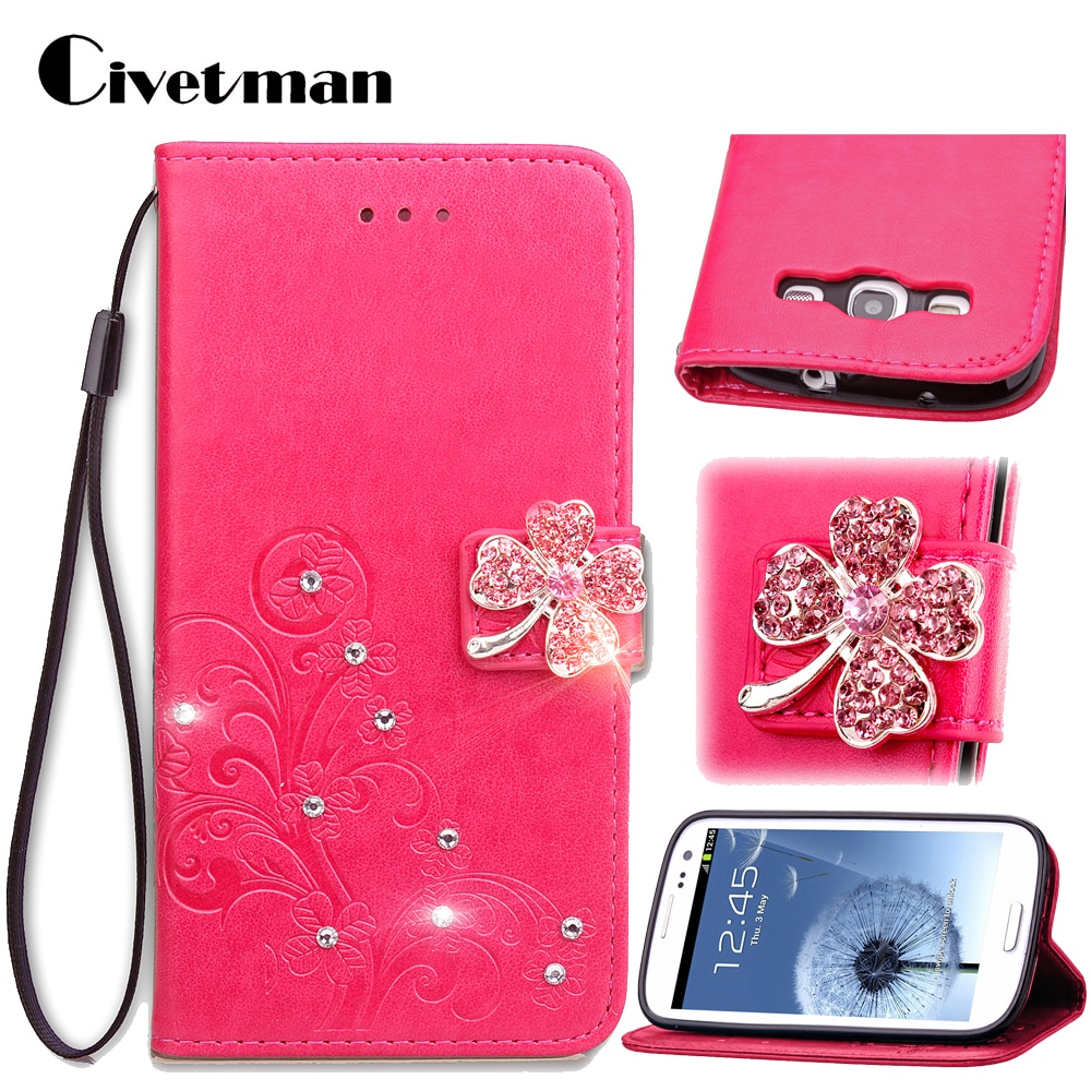 Abdeckung Telefonkasten Für Samsung Galaxy S3 SIII i9300 Neo i9300i Duos Flip Pu-leder TPU Shell Klee Diamant Holster Strap