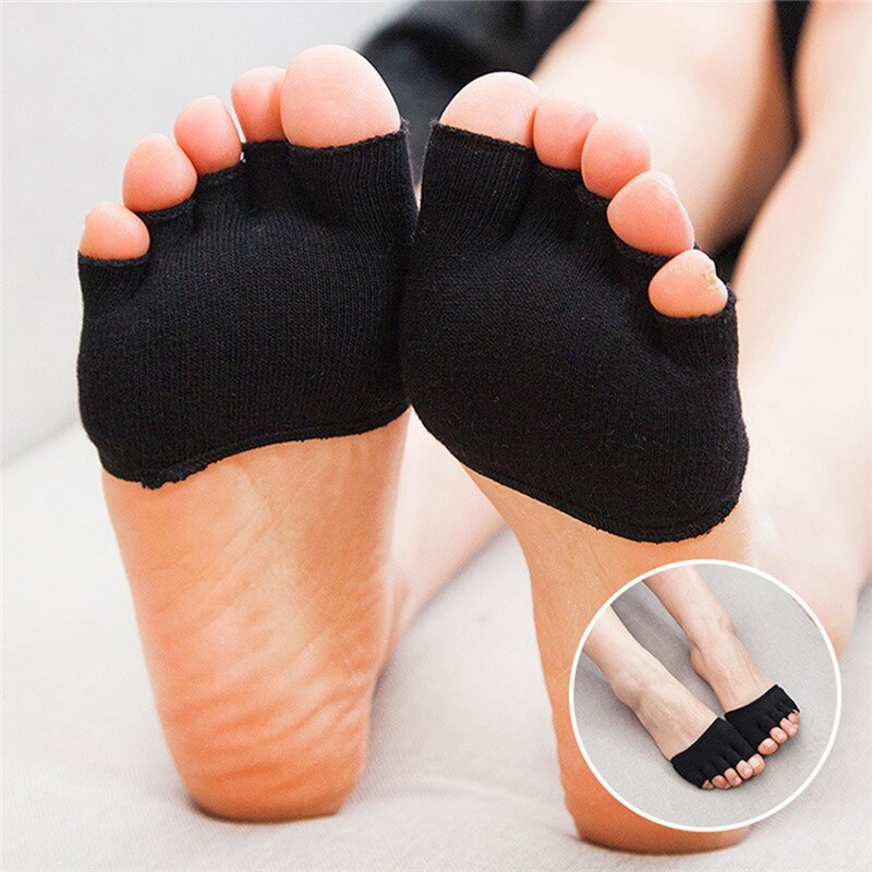 2pcs/Pair 5 Toes Rhythmic Ballet Dance Paw Shoes Gymnastics Foot Thongs Elastic Soft Lace Dancing Shoes Half Sole Accessories: Black