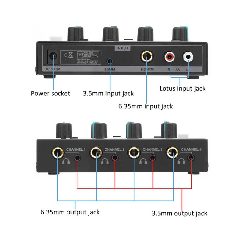 AMPLIFICADOR DE AURICULARES de 4 canales, conjunto de Monitor estéreo y Mono de ferroaleación, AMP-I4 II, recargable