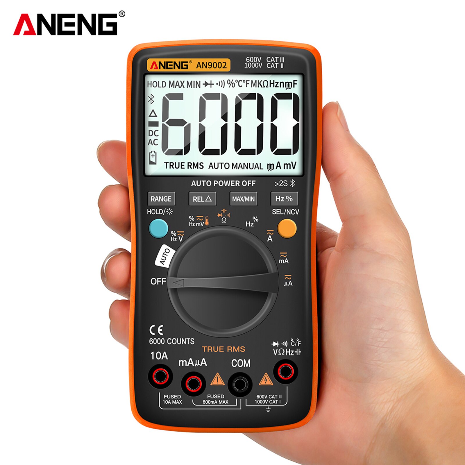 jakiś9002 cyfrowy multimetr Bluetooth 6000 zlicza profesjonalny MultimetroTrue RMS AC/DC woltomierz automatyczny-zakres