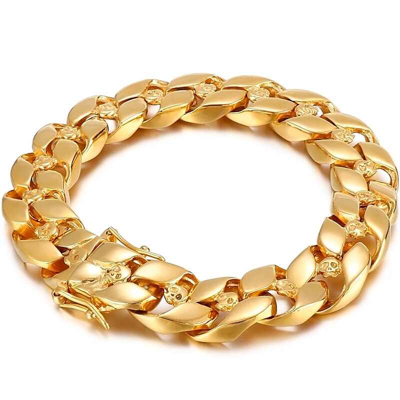 Massiven gotisch Herren Edelstahl Fahrrad Motorrad Verknüpfung Kette Armbinde Männlichen 24MM 8,7 Zoll Jungen Radfahrer Armbänder: Gold Farbe