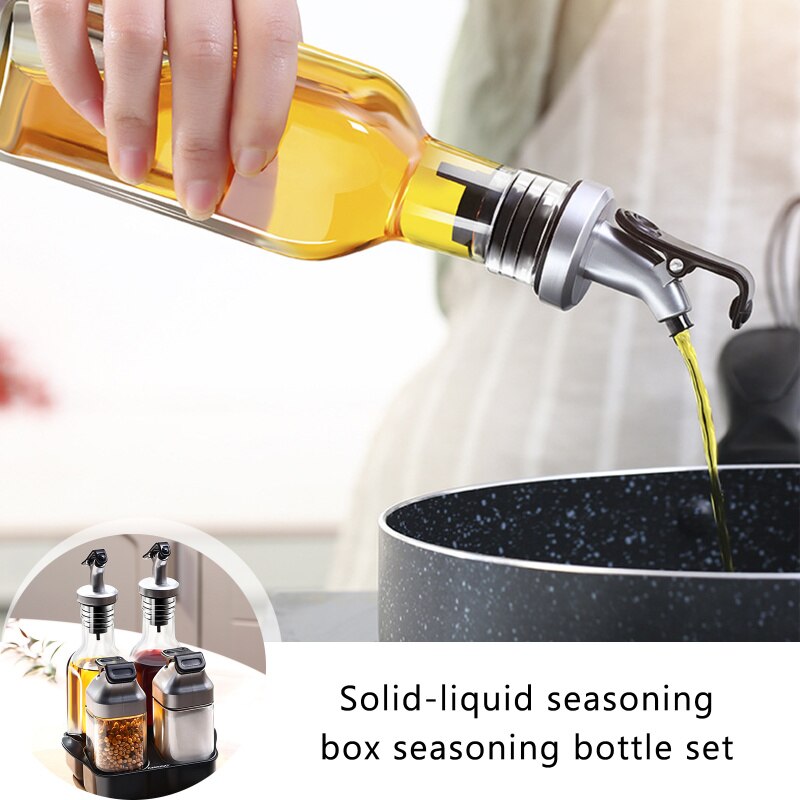 5 unids/set cocina aceite y vinagre, sal y pimienta caja de almacenamiento con bandeja soporte boquilla 2 dispensadores 2 de sal y pimienta.