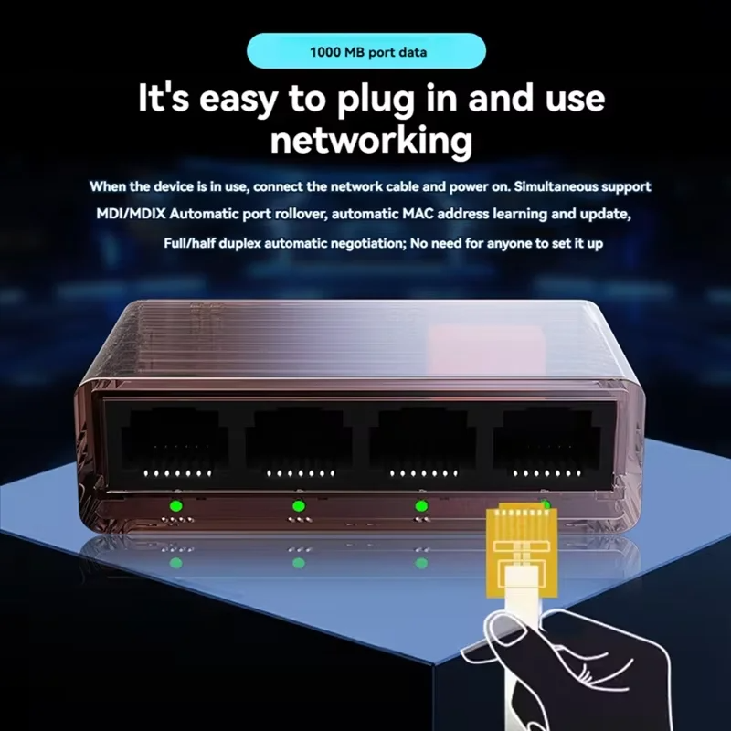 1000Mbps Internet Splitter Network Switch RJ45 LAN Hub Stable Ethernet Adapter for Router PC TV Simultaneously Networking
