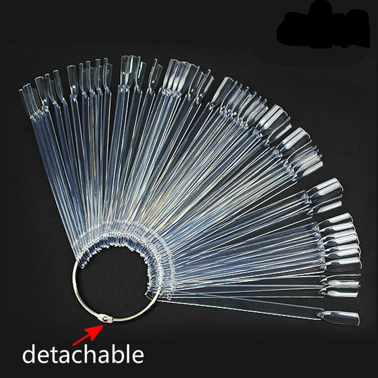 50 Stks Fan Vormige Valse Nail Display Clear White Nail Tips Nail Art Polish Plastic Nep Nagels met Beoefenen Nail ontwerpen