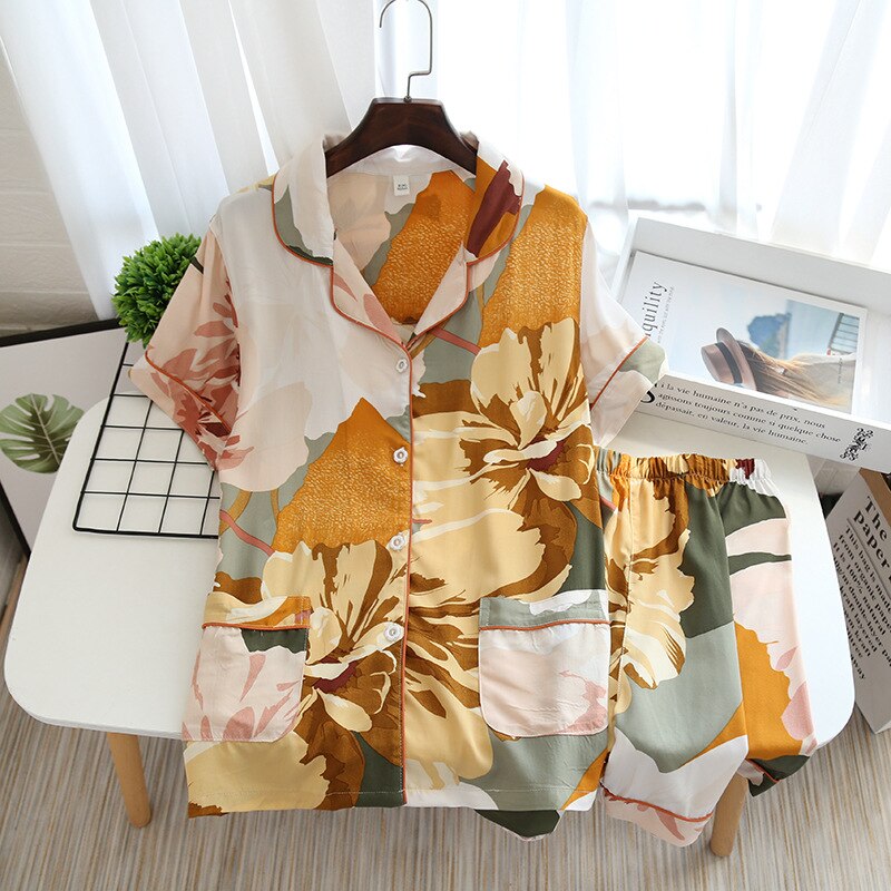 Dam pyjamas dam tunna kortärmade shorts tvådelade hemkläder lösa stjärnhimmel nattkläder sommar pyjamas pyjamas