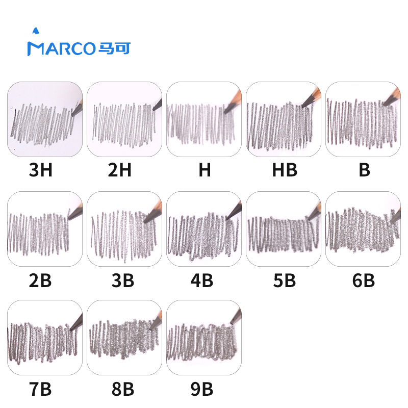 Marco Sketch Wooden Pencils 3H/2H/H/B/2B/3B/4B/5B/6B/7B/8B/9B/10B Pencil Art Painting Pencil School Office Supplies