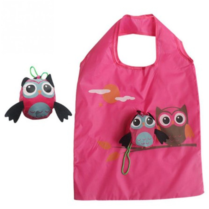 Cute Animal Owl Shape Folding Shopping Bag Eco Friendly Ladies Foldable Reusable Tote Bag Portable Travel Shoulder Bag: Pink