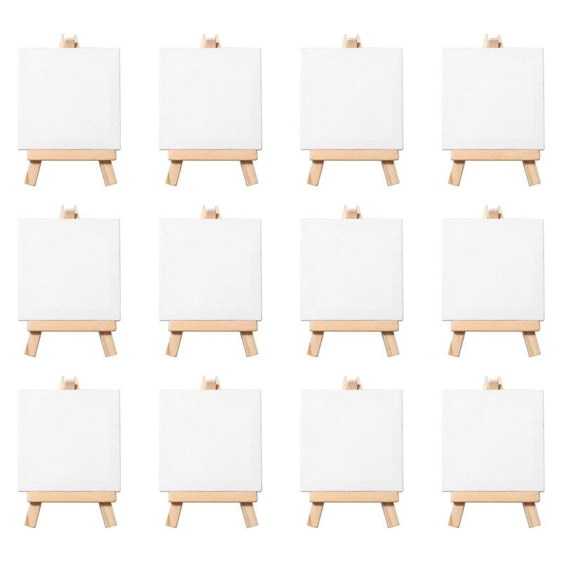 Mini toile de 3x3 pouces et Mini chevalet de 5 pouces, ensemble de dessin artisanal pour peinture, contient: 12 Mini toiles et 12 Mini Eas: Default Title