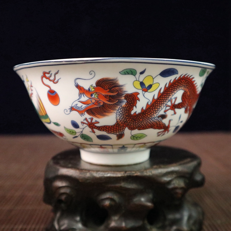Delicate Antique Chinese Colorful Dragon Phoenix Porcelain Bowl