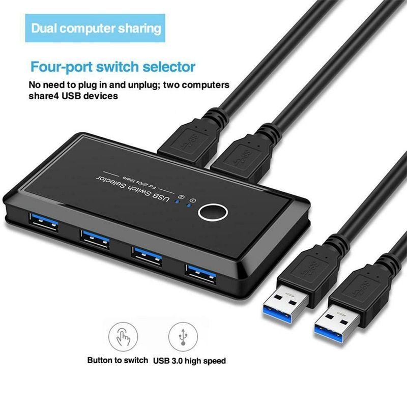 Przełącznik kvm, przełącznik usb 3.0, 2- portowy, komputery pc, udostępnianie 4 urządzeń usb, klawiatura, drukarka, monitor, przełącznik usb