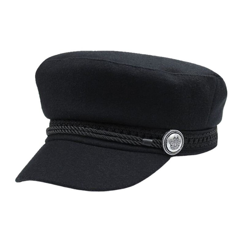 Sombrero octogonal de algodón con botones y bisagras para hombre y mujer, gorra plana de Golf, calentador de cabeza, ropa deportiva, versión coreana: Negro