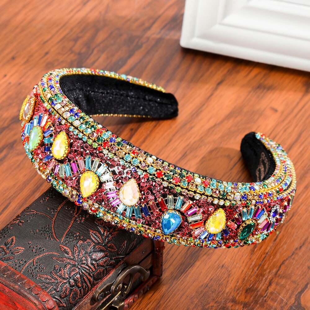 Molans prachtige grote gekleurde edelstenen hoofdband met brede rand, heldere diamantsteek, handmatige haarband, haaraccessoires voor vrouwen: G