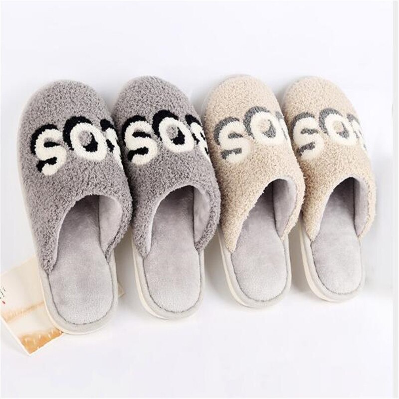 Coolsa mænds vinter brev bomuld hjemmesko casual grå plys hjemmesko herre pels slides mandlige lodne flip flops hus varme sko