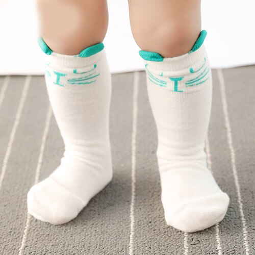 Calcetines para bebé con estampado de zorro y gato , nuevos calcetines largos hasta la rodilla de dibujos animados para bebé, calcetines de para niños y niñas Socks0-4: Green cat / 0-2T
