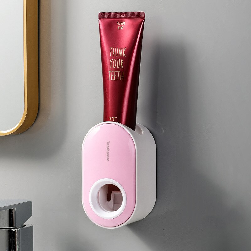 1pcs Automatic Toothpaste Dispenser Wall-mounted Dispenser For Paste Home Bath Toothpaste Holder Bathroom Accessories Set: pink white
