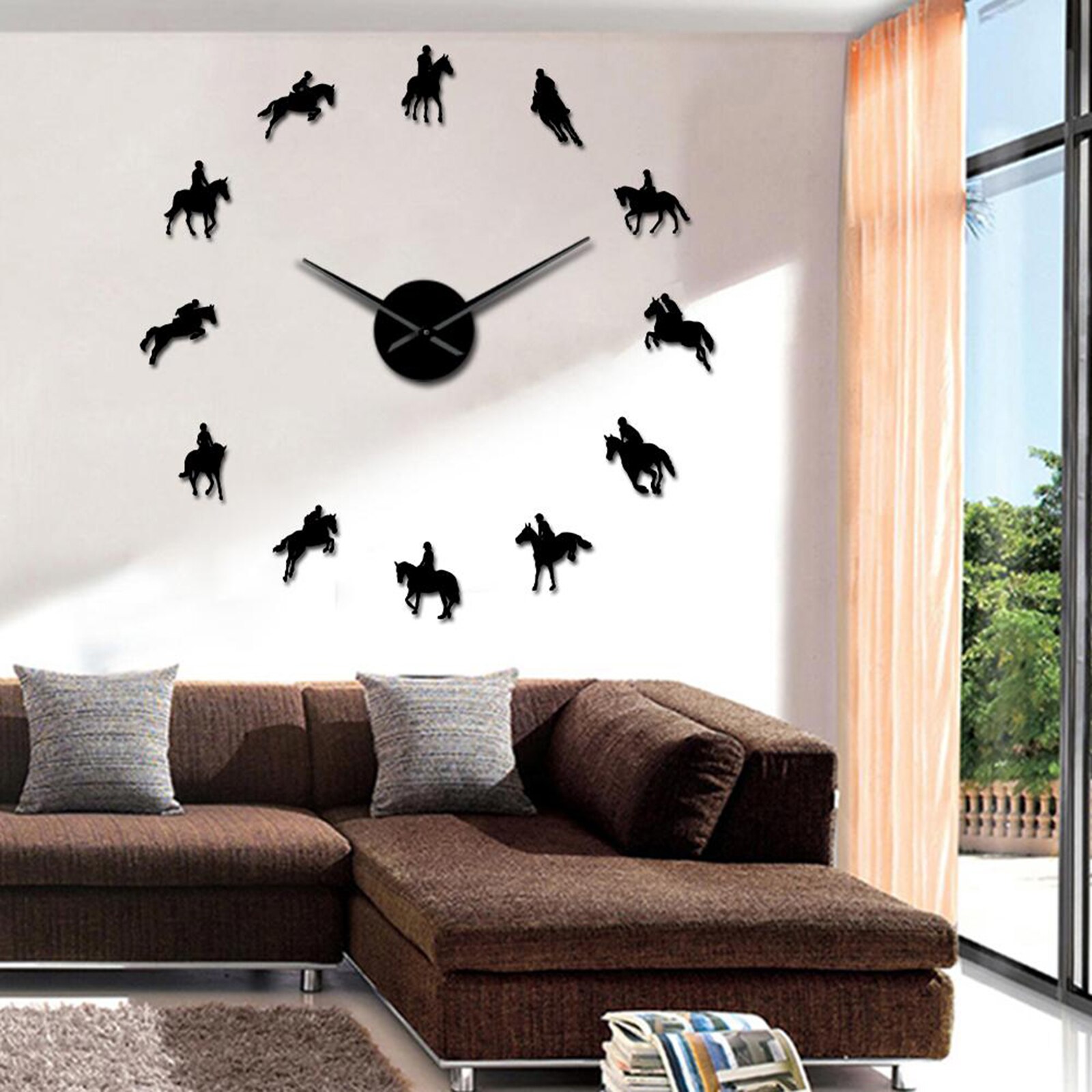 Wall Clock Stickers, DIY Frameless Modern 3D Mute Mirror Wall Clock for Home Office Decorations, Horse Pattern