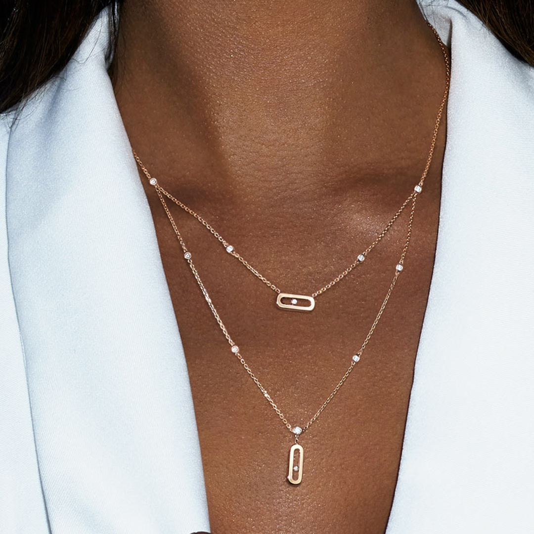 Collar clásico de doble capa Move Uno. S925 circonita brillante de plata, de boda de joyería de compromiso para mujer