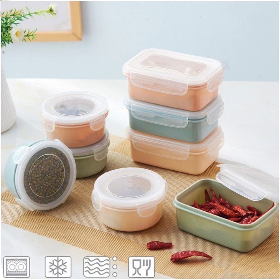 VOGVIGO PP Silicone Food Storage Box Round Mini Refrigerator Crisper Storage Box Seal Box Lunch Grains Tank Sorting Container