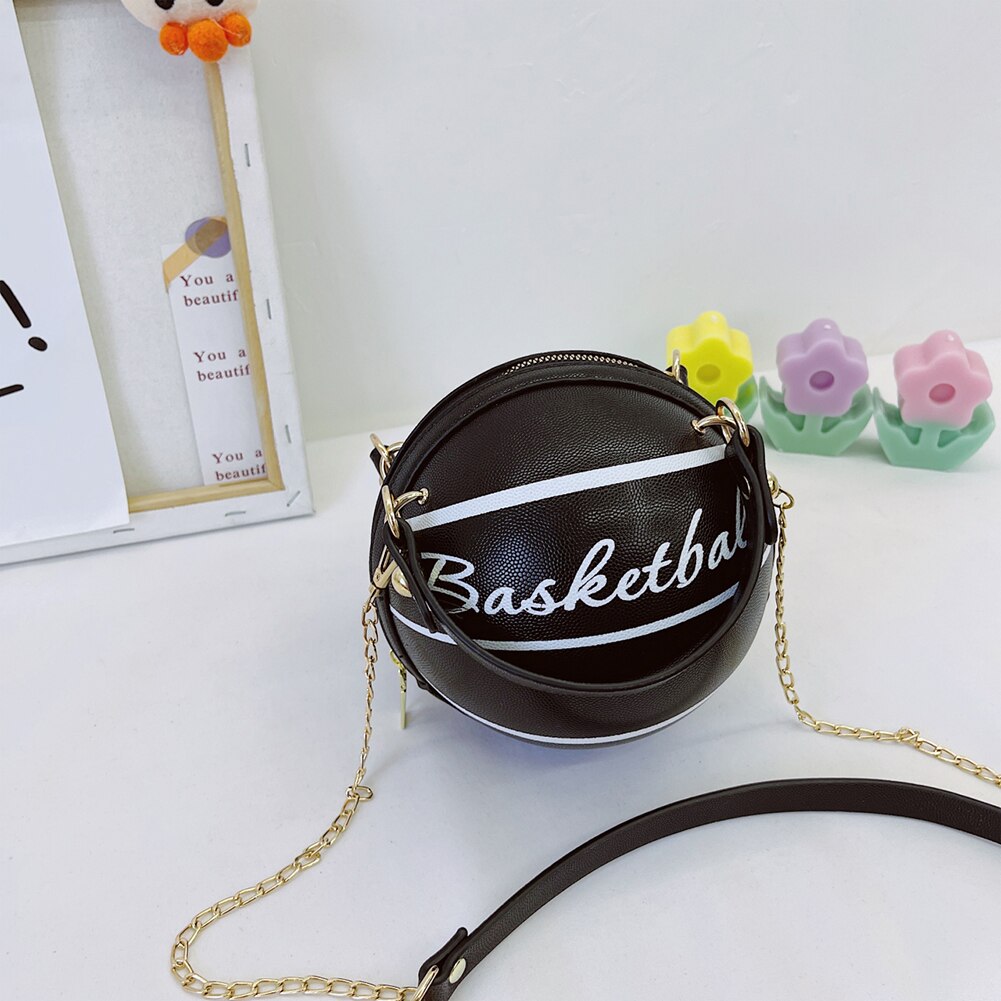 1 pz borsa rotonda a sfera per adolescenti borse a tracolla da donna borse a tracolla a catena a tracolla borsa da basket rosa in pelle femminile di personalità: Black