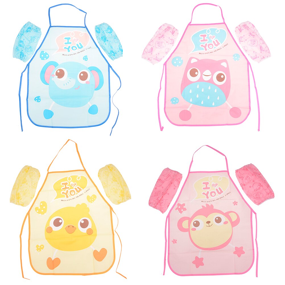 Delantal con mangas de dibujos animados para niños, conjunto de bolsillo con gorro de Chef, arte artesanal, traje de cocina, bebida, comida, ropa para hornear