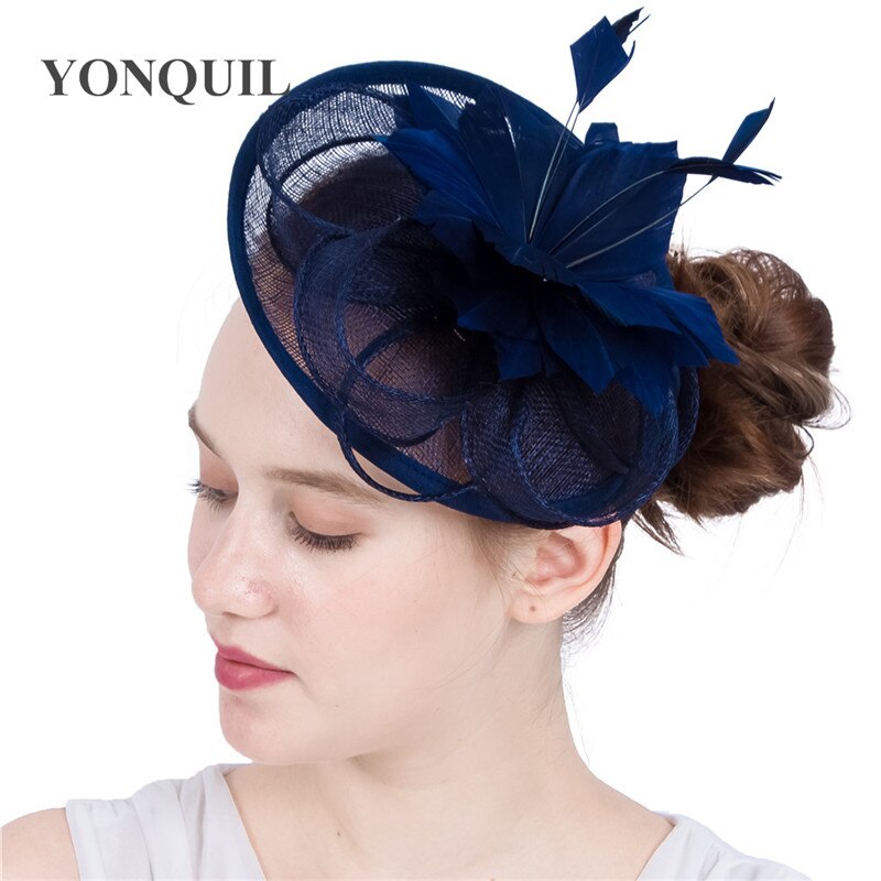 Marineblå  or 17 farver fest fascinator hatte fjer blomsterhat damekirke royal ascot hårtilbehør syf 118