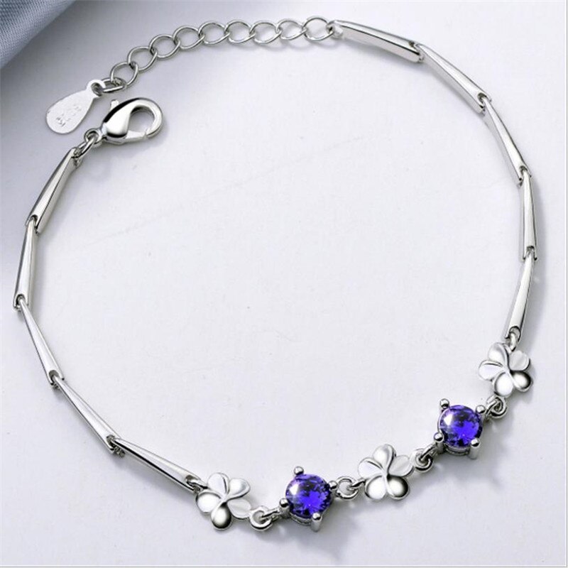 Lady Crystal Flower Bracelet Girl Princess Birthday accessori bracciale in argento Sterling 925 di alta qualità per gioielli da donna: purple