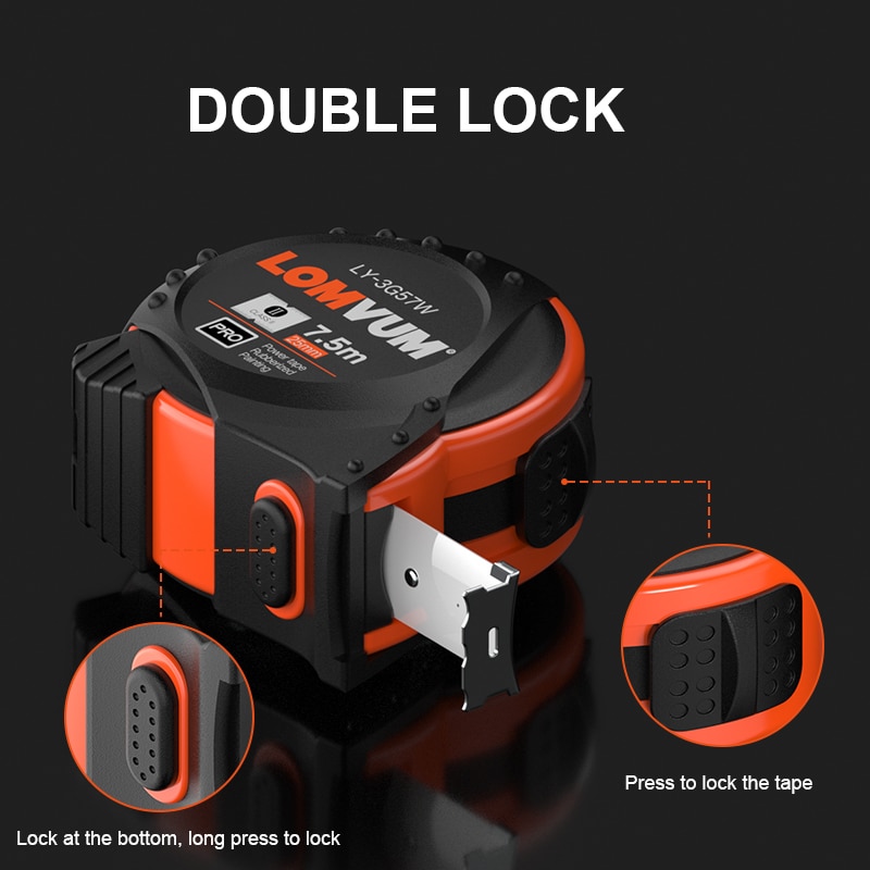 LOMVUM, 5M, sistema métrico británico, cinta de medición de bloqueo automático, cinta métrica retráctil de 7,5 M, 3M, cinta métrica de centímetros