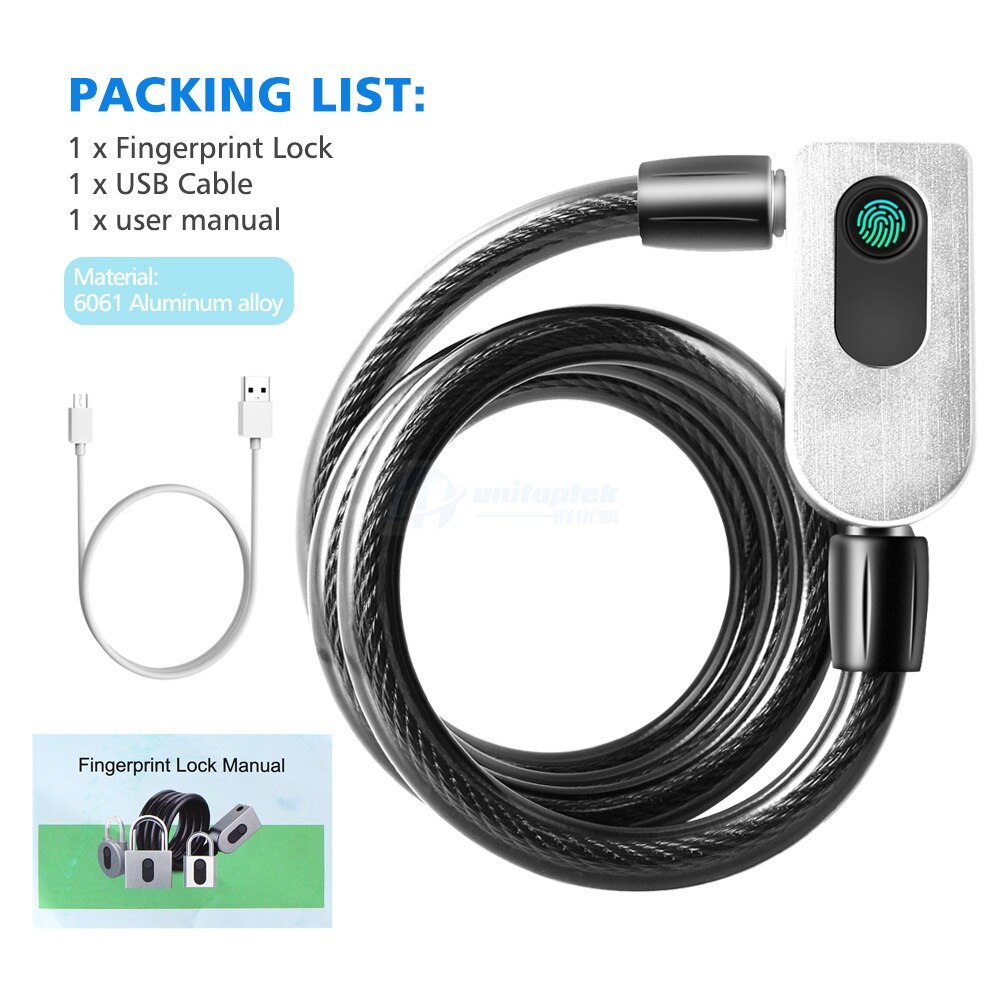 Stainless Steel Cable Anti-Theft Smart Bike Bicycle USB Fingerprint Lock Quick Unlock Waterproof Motorcycle Cycle MTB Door Lock