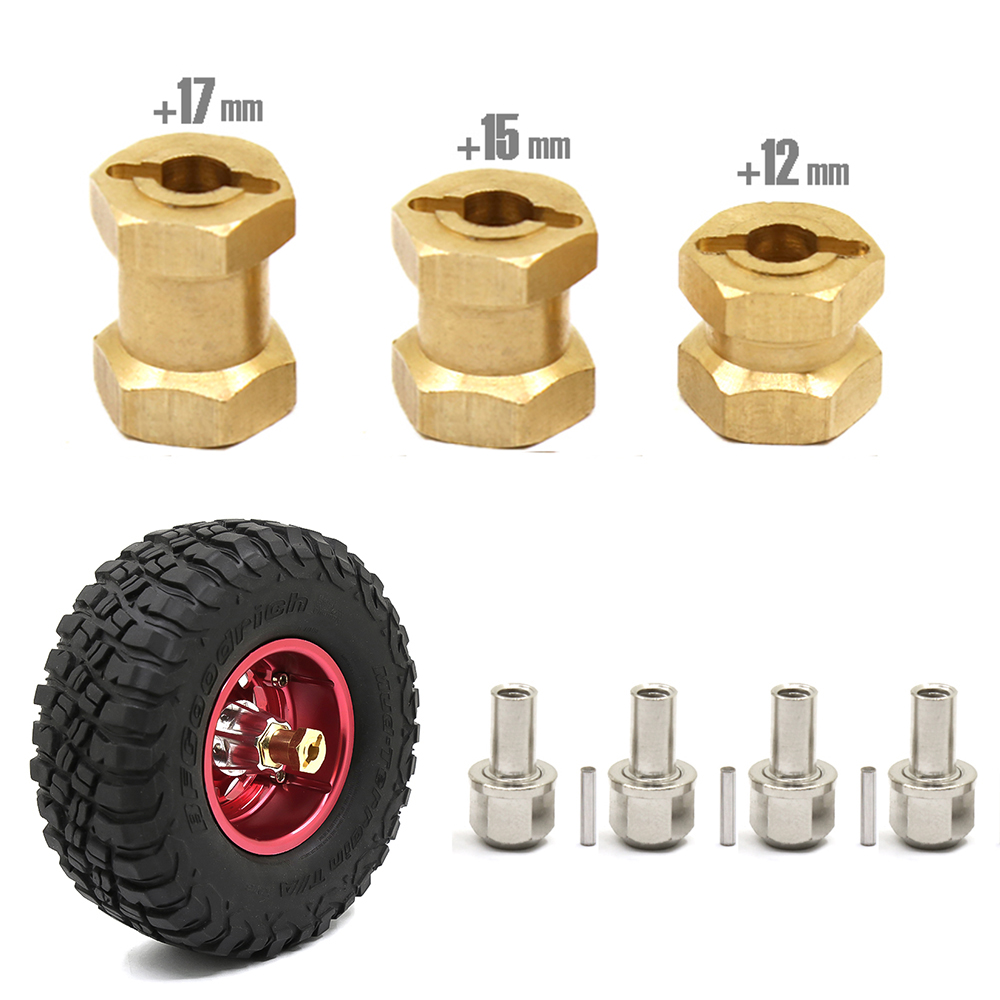 Adaptador de rueda hexagonal de ampliación de eje, 4 Uds., 12mm/15mm/17mm, para coche trepador de control remoto TRX4 RC4WD D90 D110 Axial Scx10 90046 catRC