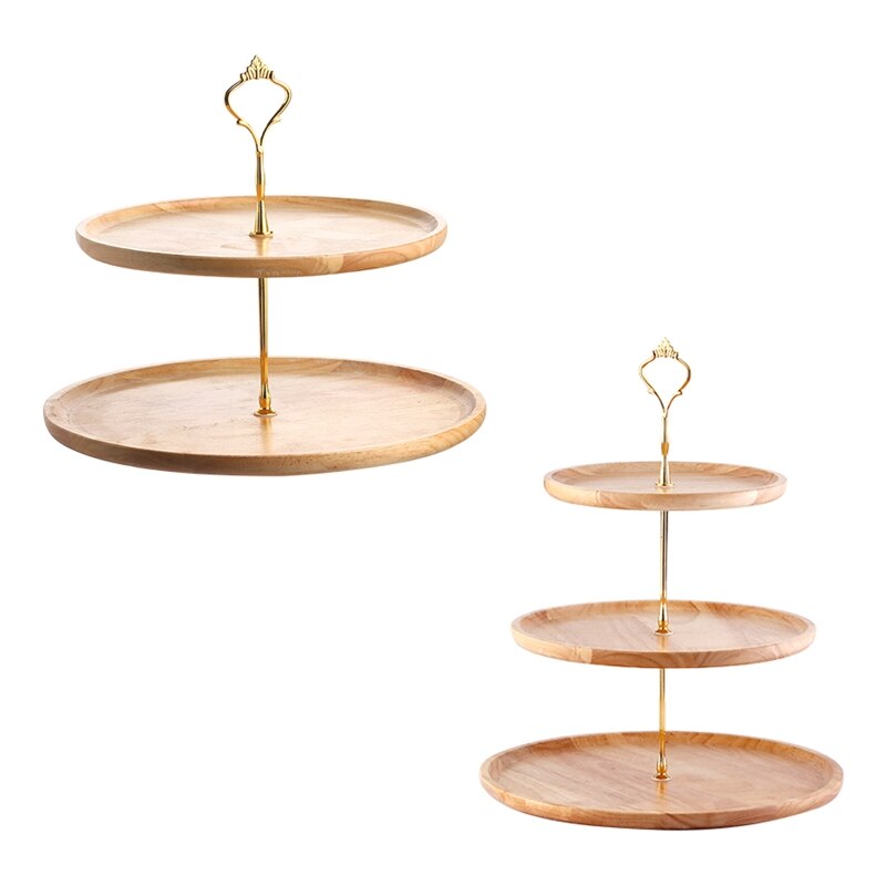 Wood Storage Tray 2/3 Tier Cake Cupcake Dessert Stand Fruit Serving Tray GXMA