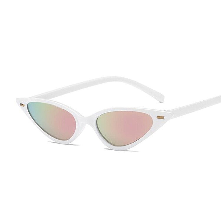 Små cat eye solbriller kvinder mærke trekantede cateye solbriller kvindelige farverige spejl vintage oculos de sol: Whitepink
