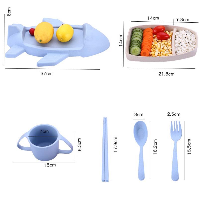Juego de cuchara y tenedor de avión, juego de palillos para niños, plato de cena escolar, bandeja, vajilla de Almuerzo Bento caja para estudiantes