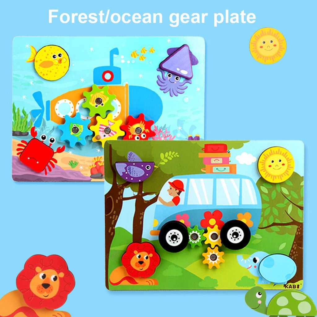 Houten Leren Puzzel Speelgoed Onderwijs Scène Pairing Educatief Gear Plaat Kinderen Speelgoed puzzel puzzel Jouets pour enfants # J