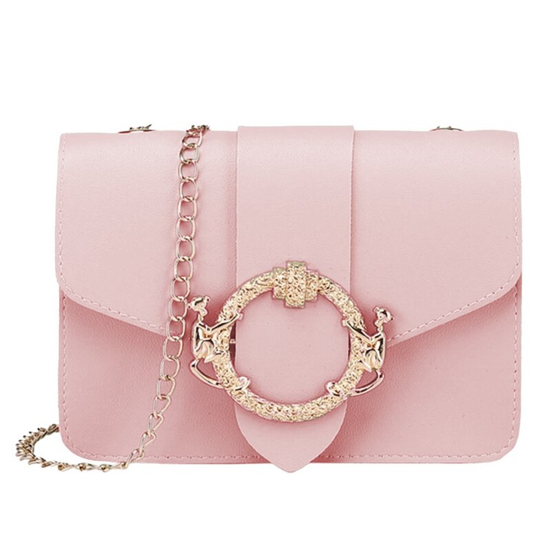 Bolso cruzado pequeño de cuero PU para mujer, bandolera de hombro de viaje con cadena acrílica de verano,: B-pink