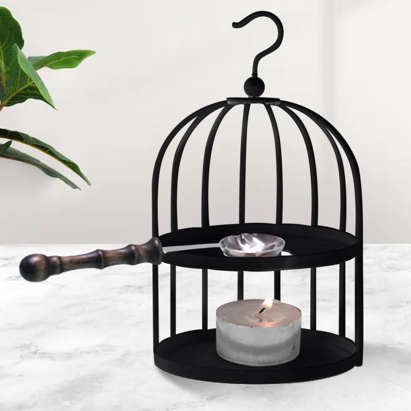 Kit de sellado de cera para jaula de pájaros de Metal, herramienta con cuchara de fusión, calentador moderno, horno de sellado para sello de boda, manualidades artísticas DIY: Negro