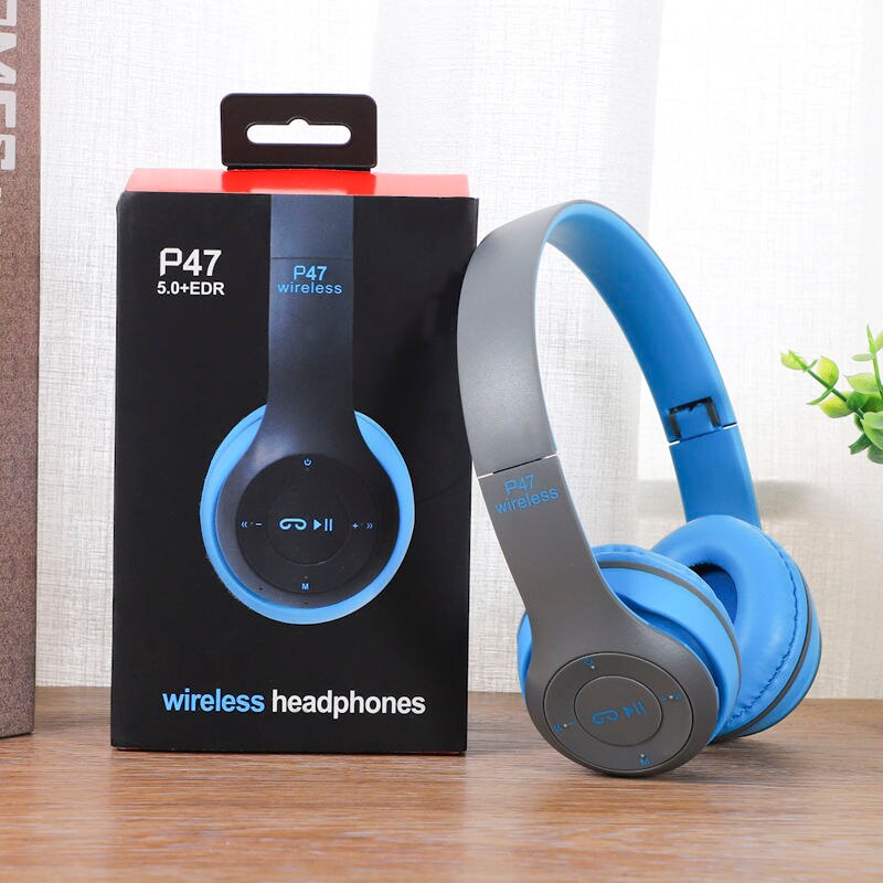 Multifunctional Wireless Stereo Bluetooth Headphone MP3 Player FM Radio Headset for iOS Android Men Women: Blue with Box