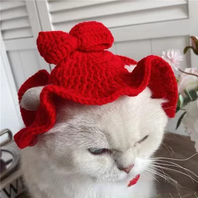 Gorro elástico bonito y refinado para mascotas, gorro de punto para cachorros y gatitos, accesorios para sesión de fotos, accesorios para gatos, otoño e invierno: M / Verde claro