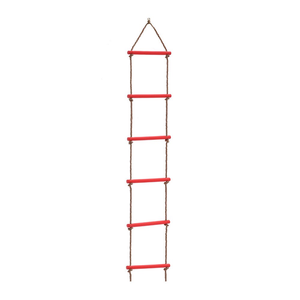 6 Rungs Wooden Rope Ladder Multi Rungs Safe Sports Rope Swing Swivel Rotary Connector Tools Children Activity Climbing Game Toys: Red