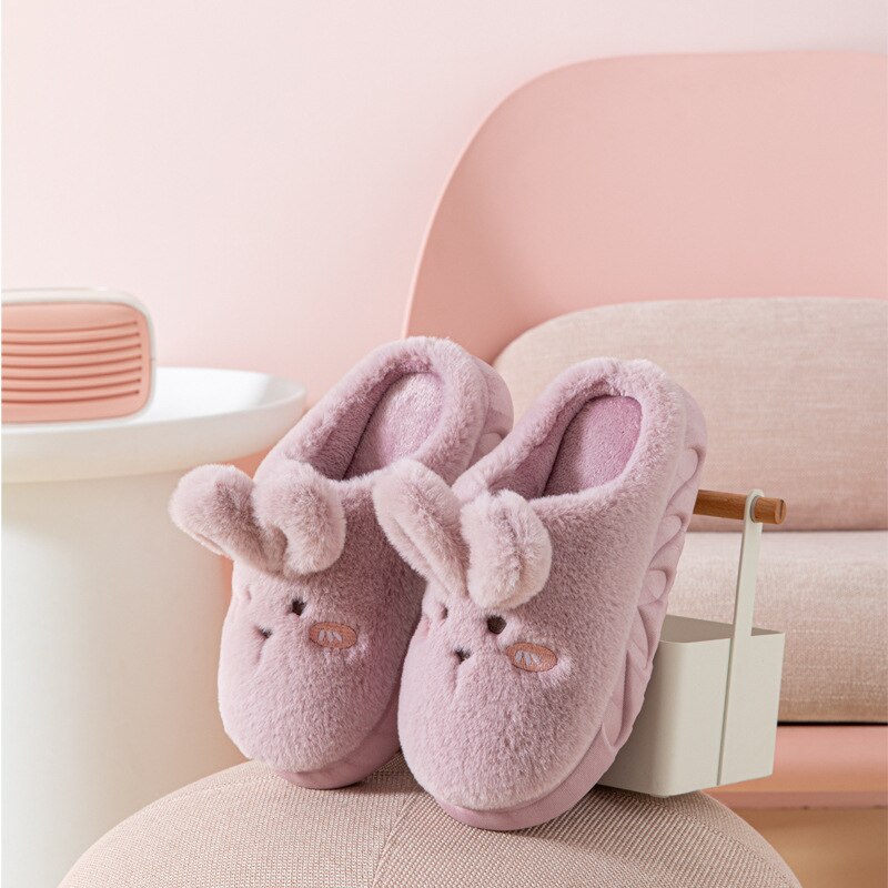 Winter Vrouwen Thuis Katoen Slippers Indoor Gezellige Zachte Glijbanen Schattige Konijn Oor Platform Schoenen Cartoon Bunny Antislip slippers