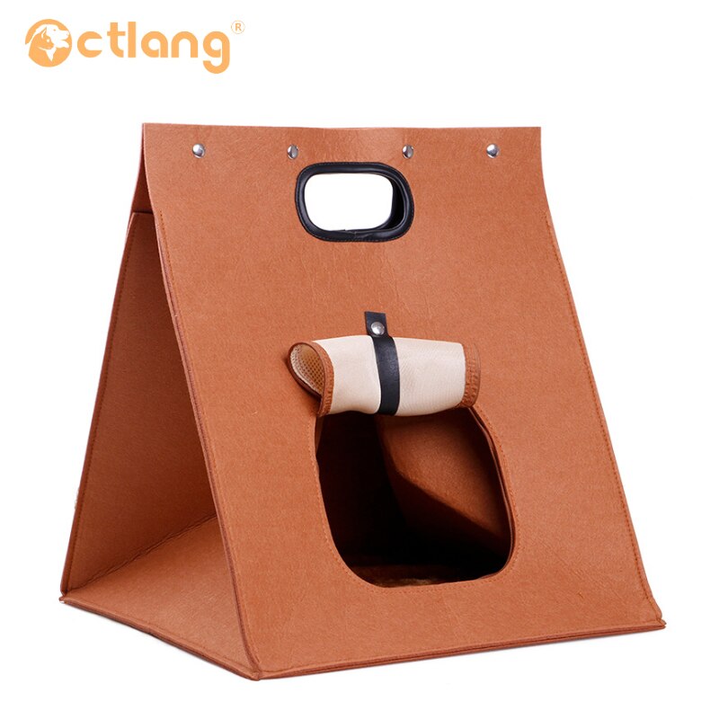 Botique-Pet Cat Carrier, Folding Portable Wool Felt Cave Bed Travel Bag For Cat Puppy 3 In 1 Multifunctional Nest Felt Walking